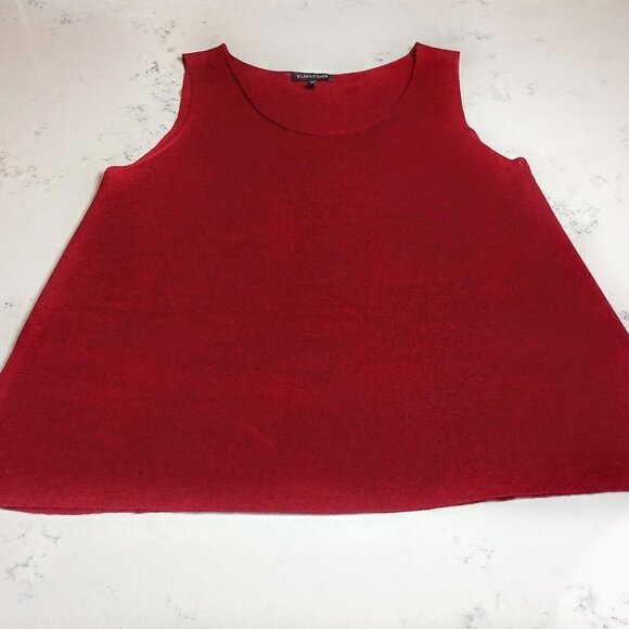 Eileen Fisher Red Scoop Neck Sleeveless Knit Top - Picture 3 of 6